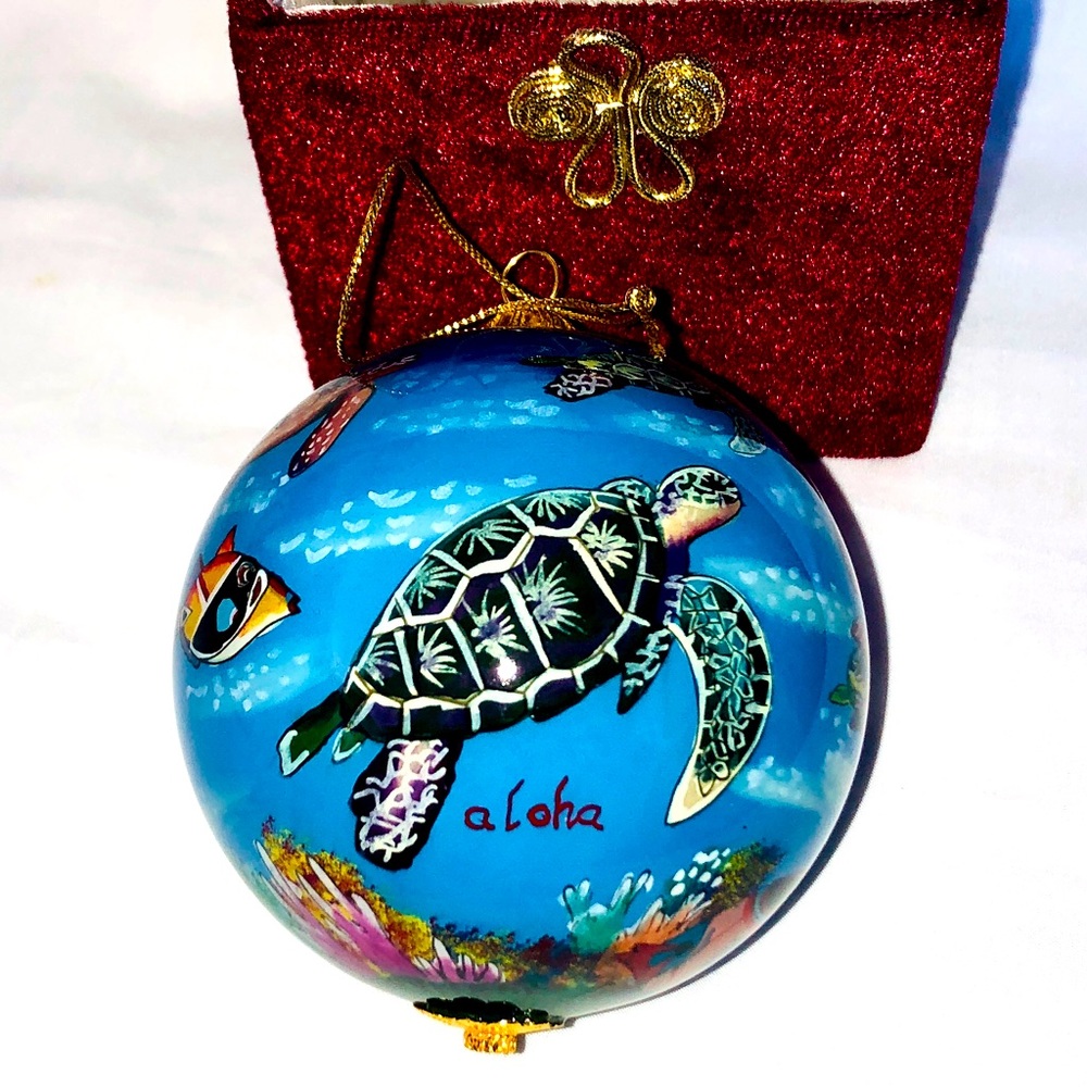 Hawaiian Li Bien Christmas Ornament Sea Turtle Paradise Lahaina Painted Glass